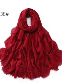 1pc Women Crinkle Hijab Scarf Soft Solid Color Abaya Accessories Head Scarves Plain Turban Shawls And Wraps Headband Winter Fall - Multicolor - View 9