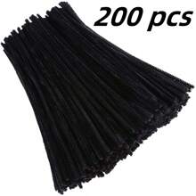 100/200/300 unidades Limpiapipas negros, 6 mm x 30 cm, tallos de chenilla, decoraciones DIY creativas, limpiapipas para manualidades, suministros de manualidades con palitos borrosos, decoración de artes y vacaciones