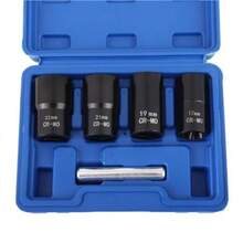 1/2" Drive Impact Bolt Nut Extractor Set 17mm 19mm 21mm 22mm Twist Socket Tool Set, 5pcs Locking Wheel Lug Nut Remover KitIncluding A Punch Rod - Black - View 1