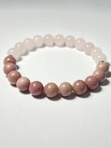 1 件女士简约玫瑰石英与条纹石串珠手链，简约友谊礼物