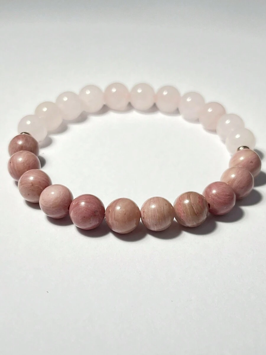 1 件女士简约玫瑰石英与条纹石串珠手链，简约友谊礼物