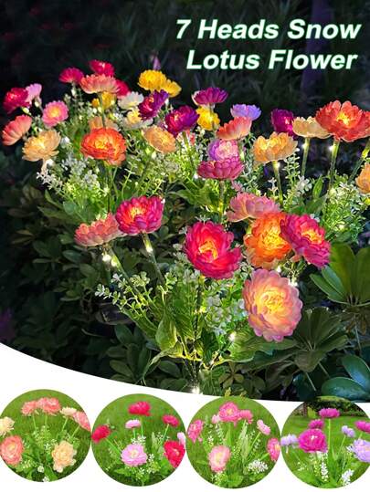 Đèn năng lượng mặt trời cho sân vườn - Đèn năng lượng mặt trời 7 bông hoa trang trí sân vườn ngoài trời, Đèn hoa sen tuyết năng lượng mặt trời mô phỏng đèn cỏ cho sân vườn, quà tặng tiệc sân vườn, quà tặng Ngày của Mẹ, lối đi trong sân, sân cỏ