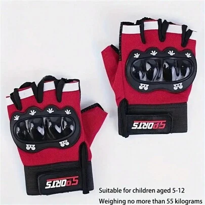 A Pair Of Sets  Half Finger Outdoor Cycling, Roller Skating, Sports And Fitness Gloves For Boys And Girls, Slim Protective Shell Design, Anti Slip, Sun Protection, Breathable Gloves