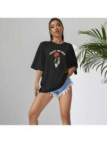 Women's Oversized Trust No One T-Shirt - màu đen - Xem 1