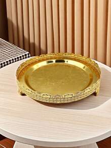 1pc Light Luxury Round Pattern Gold Fruit Basket Gold Flowers Carved Decorative Fruit Plate Handicrafts Fruit Plate - Gold - View 1