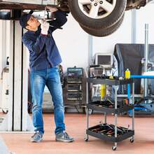 3 Layer Detailing Tool Cart, Large Capacity Utility Cart, Detailing Cart Tool Organizer, Mobile Rolling Cart W/ Multiple Divider, Sponged Handle & Swivel Wheel For Garage, DIY Project, Beauty Salon - Black - View 5