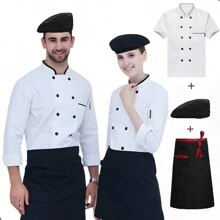 Paquete Filipina Chef Hombre + Gorro De Cocina + Mandil - Blanco - Ver 1