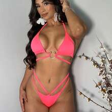 BIKINI SET WOMEN'S BEACHFASHION SUMMER AMARACÂO MODEL WITH CUP LUXURIOUS LUXURIOUS LOCK, P.M.G.GG - 乾枯玫瑰色 - 查看 2