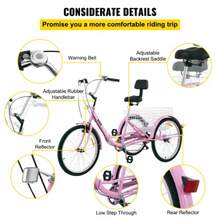 VEVOR Tricycle Adult 26'' Wheels Adult Tricycle 7-Speed 3 Wheel Bikes For Adults Three Wheel Bike For Adults Adult Trike Adult Folding Tricycle Foldable Adult Tricycle 3 Wheel Bike Trike For Adults - 玫瑰紅 - 查看 6