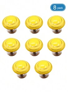 8 Stücke/Set Keramik Zuggriffe, vintage Knöpfe für Schubladen, gold/silberne kreisförmige Schranktürgriffe für Möbel, Schränke, Kommoden - weiß, grün, blau, schwarz, rot, orange, gelb - Keramikgriff mit goldenem und silbernem Rand - Übersicht 12