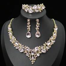 4 件奢华优雅水晶装饰耳环、项链首饰套装，适合新娘婚礼、派对