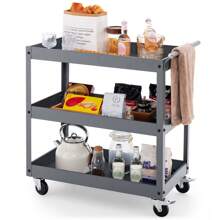 3-Tier Utility Cart, Service Cart With Ample Storage Space & Humanized Handle, Multifunctional Utility Cart With Flexible Wheels, Suitable For Office, Garage, Warehouse, Library, Workshop, Grey - Grey - View 1