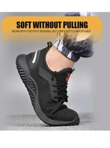 Tenis De Seguridad Industrial Con Casquillo, Zapatos De Trabajo Para Hombres, Botas De Industriales Transpirables Cómodo Antideslizante. Calzado de seguridad industrial para hombre,Puntera de acero,Transpirable,Ligero,Cómodo calzado de trabajo,Indestructible calzado de construcción para hombre,Antideslizante,Antipinchazos,Alfabeto impreso en la parte delantera de los cordones Zapatillas de deporte para hombre con cordones en la parte delantera de los cordones Zapatillas de tela deportiva para exterior/Zapatos de running para exterior para Unisex,Zapatos de running con cordones,Zapatos de montañismo,Cómodos,Transpirables,Ligeros,Antideslizantes,Zapatos de running para exterior con suela blanda. - Negro - Ver 5