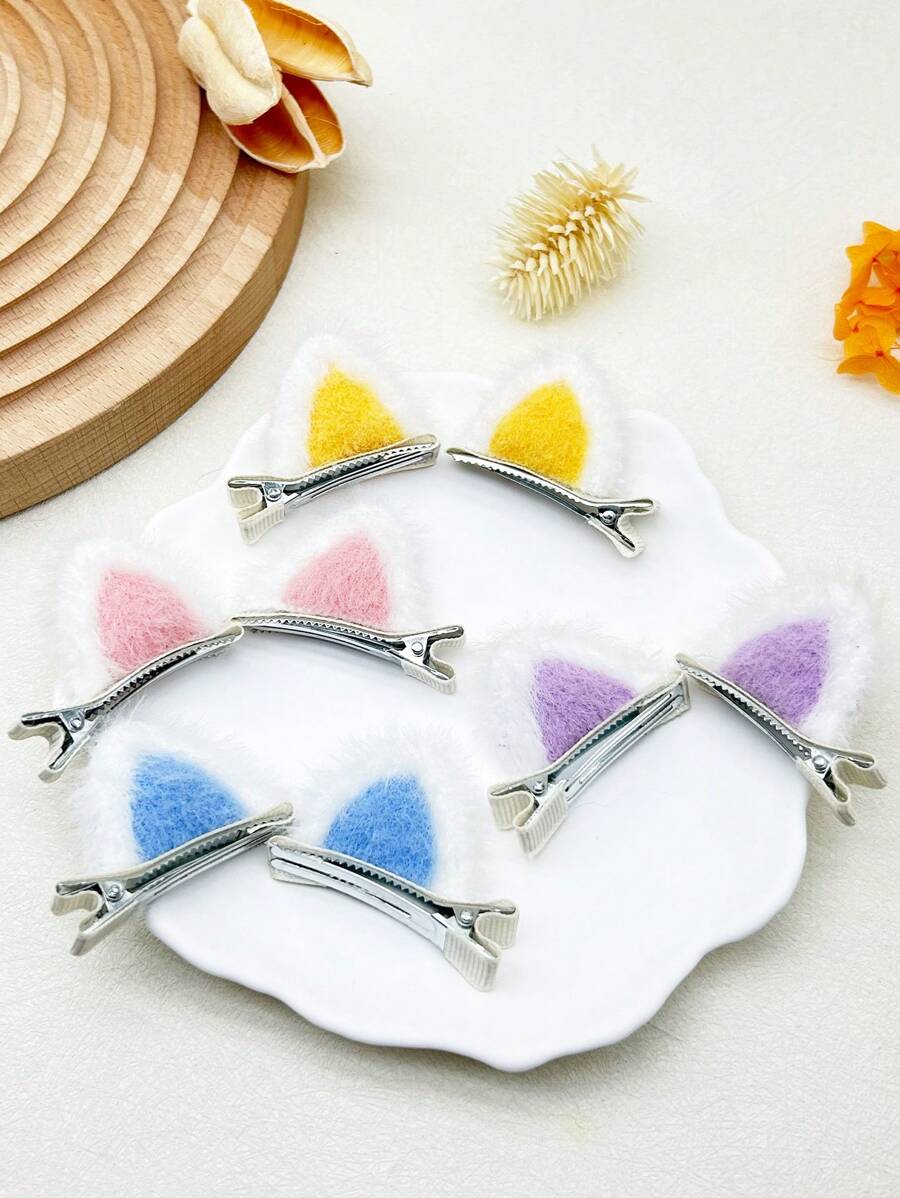 8 件装女士可爱猫耳形毡发夹万圣节 - 彩色 - 查看 1