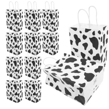 8/12 piezas Bolsas de regalo con estampado de vaca, bolsas de tela de papel reutilizables con asas, para fiestas, paquetes de dulces y aperitivos con temática de vaca, suministros para fiestas de cumpleaños