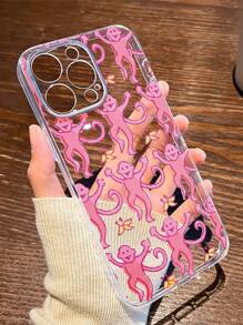 حافظة هاتف كاملة الغطاء مضادة للصدمات وبصمات الأصابع شفافة من مادة TPU، بطبعة قرد وردي، متوافقة مع آيفون