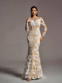 Faeriesty 無背修身魚尾搖曳蕾絲婚紗