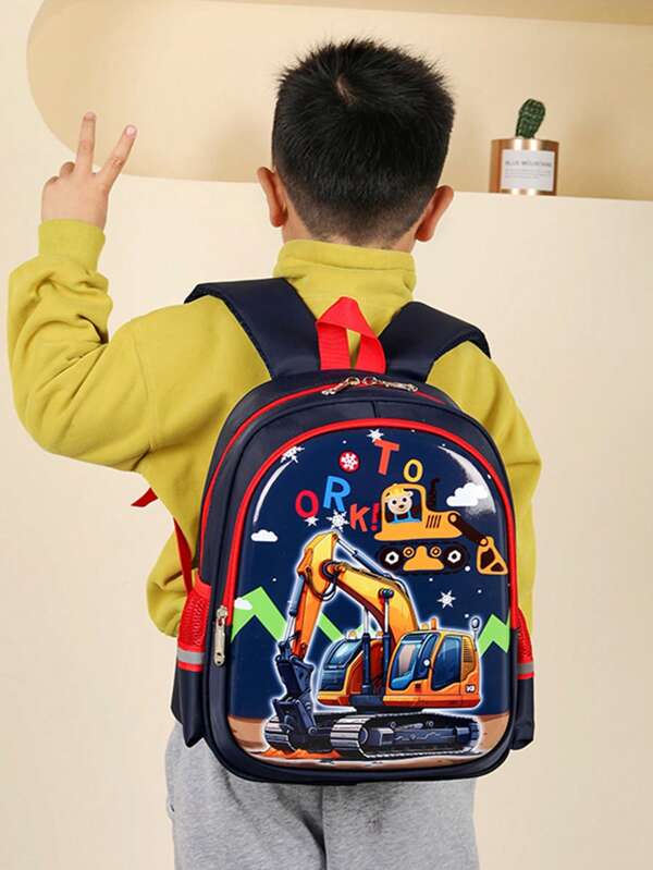 Mochila escolar de jardín de infantes para niños, de tamaño pequeño, mediano y grande, para preescolar, con diseño lindo de excavadora, de carcasa rígida, ligera, que reduce la carga y protege la espalda