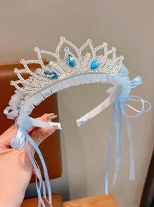 1 pezzo Copricapo a corona con fiocchi di neve blu per ragazze, accessorio per capelli da principessa di Frozen