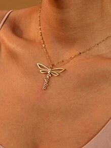 1 Vòng cổ tùy chỉnh, Dây chuyền môi, Mặt dây chuyền hình con chuồn chuồn, Vòng cổ có tên và văn bản tùy chỉnh, Vòng cổ mạ vàng bằng thép không gỉ để làm quà tặng-Vàng - Vàng - Xem 3