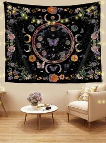 1pc Floral, Crescent Moon, Moon, And Butterfly Pattern Polyester Decorative Wall Hanging Tapestry, Modern Style Suitable For Living Room And Bedroom, Flag For Room, Room Decor, Tapestri, Wall Art ,Room Stuffs, Flags For Room, Home Decor, Wall Tapestry