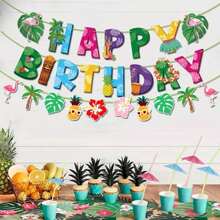 Summer Party Happy Birthday Banner Hawaiian Flamingo Palm Leaf Aloha Theme Party Decorations Tropical Summer Holiday Birthday Party Decorations, Back To School Valentine Day