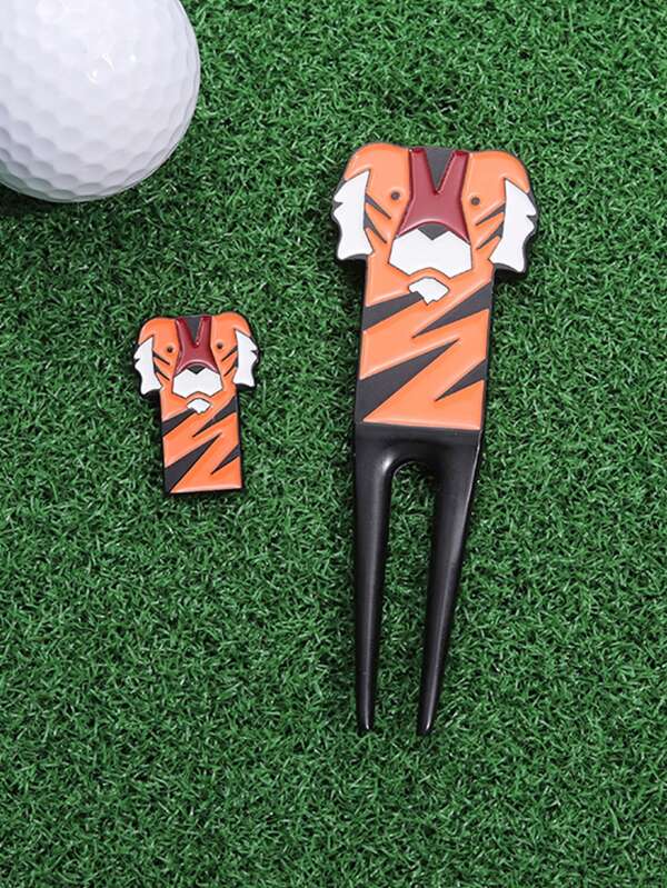 New Golf Green Fork Golf Practice Supplies Accessories Turf Tool Repair Fork, Creative Tiger Shaped Zinc Alloy Club Fork For Golf Enthusiasts, Gift For Best Friends
