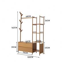 LIVINGANDHOME Living And Home Freestanding Bamboo Clothes Rack With Storage Shelves Halloween Decorations Halloween Costumes Autumn Decor Festival Decor - Brown - View 10
