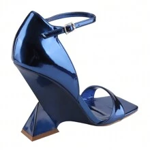 BELOVELY[CROSSHEL-2] Women's Vera Wedge Sandal Walking Shoes Girl Footwear Shoe Summer Comfort Dance Stylish Leather Design Buckle Dress - 寶藍色 - 查看 10