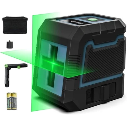 Nivel Láser Autonivelante con Línea Cruzada de Haz Verde (Línea Vertical y Horizontal), Nivelador Láser de 100ft/30m con Ajuste del Brillo, para Colgar Cuadros y Aplicaciones de DIY