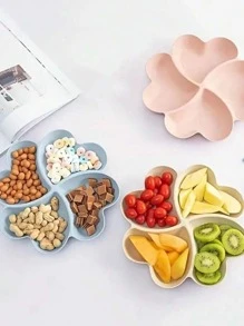 1pc Appetizer Serving Platter, Unbreakable Chip & Dip Serving Divided Plates, 4-Compartment Heart-Shaped Serving Dish Tray For Nuts, Candy, Dried Fruit, Salads, Snack Christmas Gift