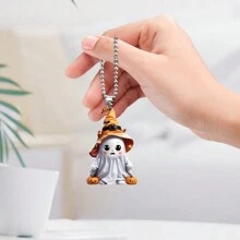 1件/2件裝 壓克力幽靈南瓜吊飾，適用於車用後視鏡掛飾、鑰匙圈背面包裝配件、禮品配件、萬聖節裝飾、2D居家房間裝飾、秋季裝飾 - 彩色 - 查看 3