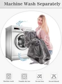 1 Pcs Wearable Blanket Sweatshirt Gifts For Women And Men, Warm And Cozy Giant Blanket Hoodie, Thick Flannel Blanket With Sleeves And Giant Pocket - 灰色 - 查看 6