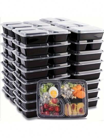 10pcs/Set Meal Prep Containers, 3-Compartment Bento Lunch Box With 1 Leak-Proof Lid, Microwave & Dishwasher Safe, Reusable Food Storage Containers , For Christmas Party