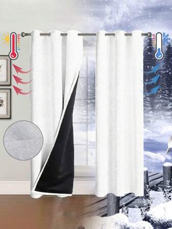 1pc 100% Blackout Linen Curtain With Thermal Insulation, Noise Reduction, Coating, Solid Color, Simple And Fashionable, Perforated Decoration, Suitable For Living Room, Bedroom, All Seasons, Blocking UV Rays