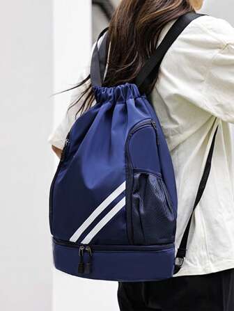 SEYATULLH Mochila deportiva con bolsillo con cordón, cierre de cremallera, gran capacidad, diseño de separación húmeda y seca, bolsa para yogur y fitness al aire libre