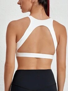 Yoga Basic Seamless Backless Sports Bra, Lingerie - White - View 3