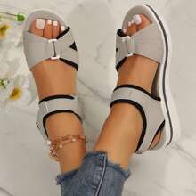 Women's Platform Wedge Sandals Casual Summer Pad High Heel Sandals Adjustable For Outdoor Leisure Travel - 灰色 - 查看 6