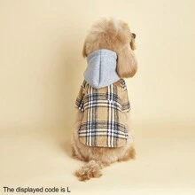 1pc Pet Dog Jacket, Plaid Hooded Contrast Color Coat, Suitable For Small/Medium Dogs & Cats In Cold Weather, Christmas Gift - Brown - View 3