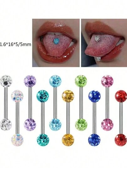 1 st Fashionabla och utsökta tungring, mjuk keramisk lera med strass dubbad rund diamantboll, lämplig för kvinnors dagliga klädsel