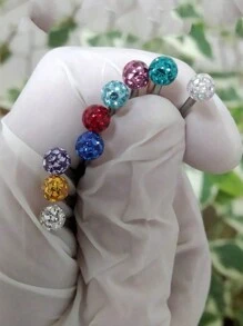 1pc Fashionable And Exquisite Tongue Ring, Soft Ceramic Clay With Rhinestone Studded Round Diamond Ball, Suitable For Women's Daily Wear