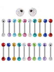 1pc Fashionable And Exquisite Tongue Ring, Soft Ceramic Clay With Rhinestone Studded Round Diamond Ball, Suitable For Women's Daily Wear