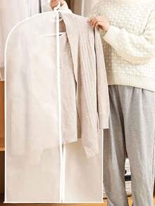 1 件半透明衣服防尘罩现代防尘布单衣袋西装罩收纳袋衣柜防尘罩大衣透明衣服罩服装防尘袋带拉链家用加厚拉链西装罩防水衣服罩 - 白色 - 查看 11
