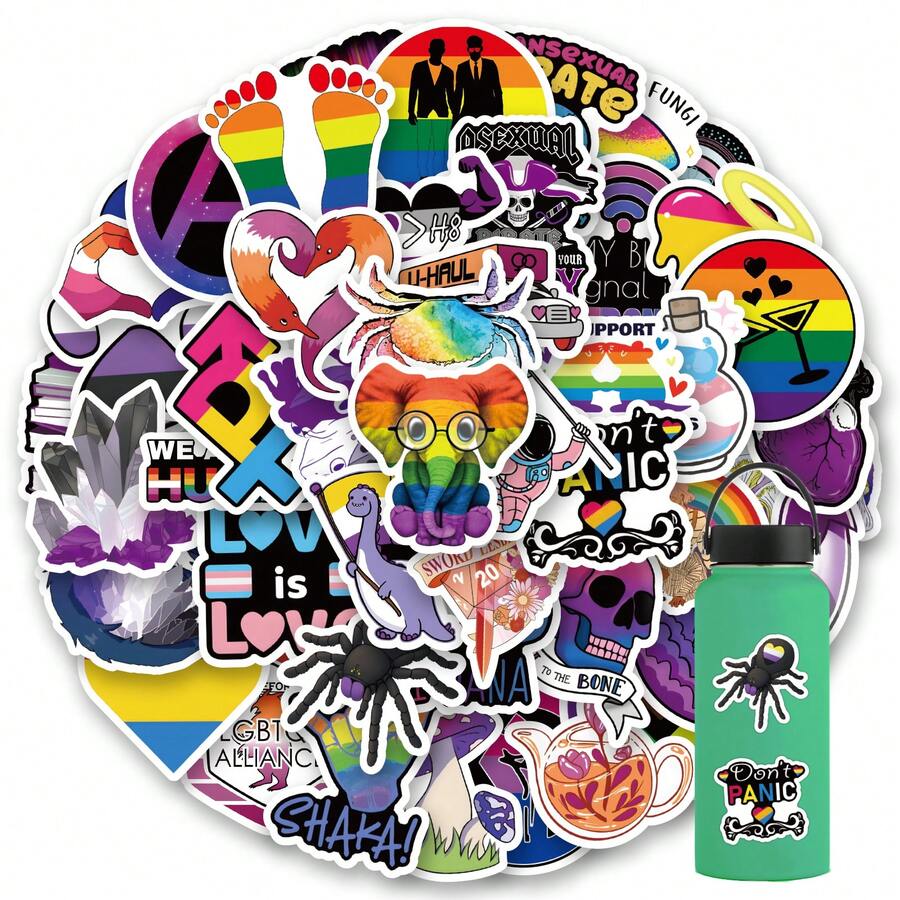 60 张 LGBTQ 贴纸乙烯基美学防水同性恋贴纸剪贴簿、日记、笔记本电脑、保险杠、滑板、水瓶、电脑、手机、卡通、安全帽、汽车贴纸和贴花 - 彩色 - 查看 1