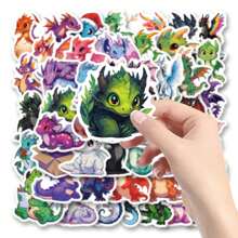 50 Stück/Packung Drachen Mythologie Tier Doodle Aufkleber, süße Cartoon lustige ästhetische Aufkleber Pack für Instrumentenzubehör, Gitarre, Scrapbooking, selbstklebende Papeterie, Karten, Umschläge, Geschenke, Teenager Party Zubehör, Belohnungen, Motivationsaufkleber, Kartenaufkleber, süße Aufkleber - Weiss - Übersicht 10