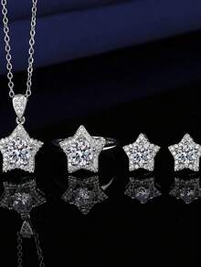 4pcs/Set Fashion Star Design Jewelry Set Including Rings, Earrings, And Necklace For Women - Silver - View 6
