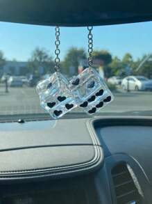 1 Pair Ice Cube Heart Shaped Glittery Dice Car Rearview Mirror Hanging Ornament, Cute Automotive Accessories