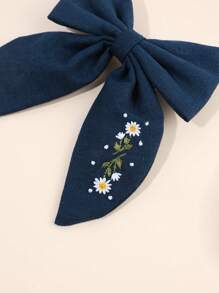 1 chiếc nơ cài tóc thủy thủ màu xanh nước biển cho bé gái, kẹp tóc cá sấu thêu hoa cúc có đuôi, kẹp tóc nơ vải hoa cúc màu trơn, kẹp tóc nơ thêu hoa, kẹp tóc nơ hoa cúc thanh lịch, phụ kiện tóc thời trang cho nữ - Màu xanh hải quân - Xem 8