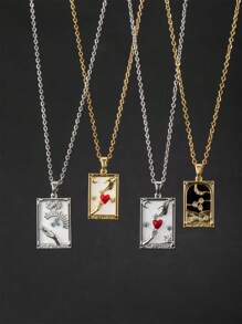 1pc Retro Rectangular Tarot Card Pendant Necklace For Women - Multicolor - View 1