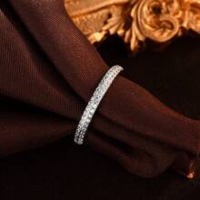 925 纯银简约 CZ 女士叠戴戒指，精美珠宝 - 銀色 - 查看 1